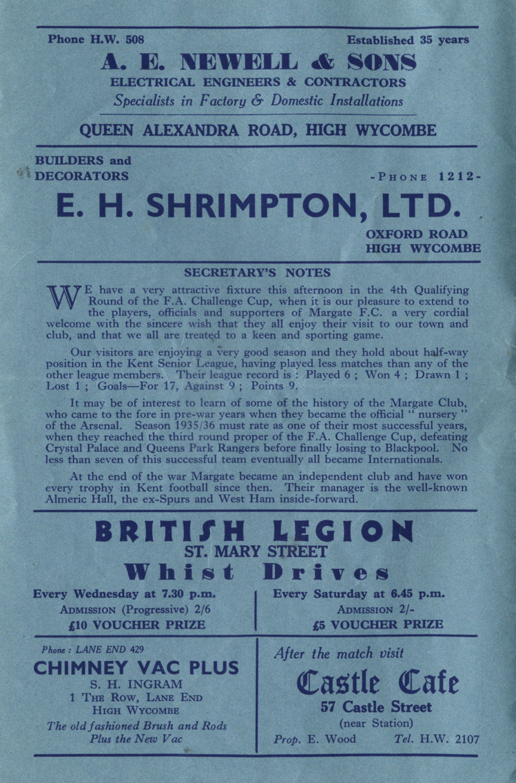 Inside match programme