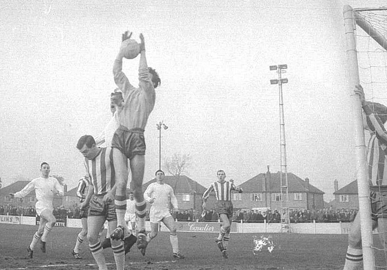 The Ramsgate keeper collects as Alan Blackburn (left) and John Shepherd run in.