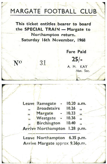 The back and front of a train ticket to the match.